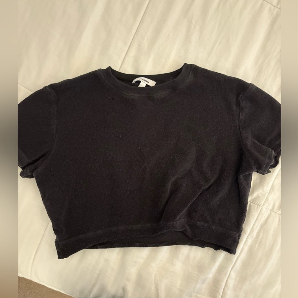 Miaou Short Sleeve Terrycloth Crop Top in Black
